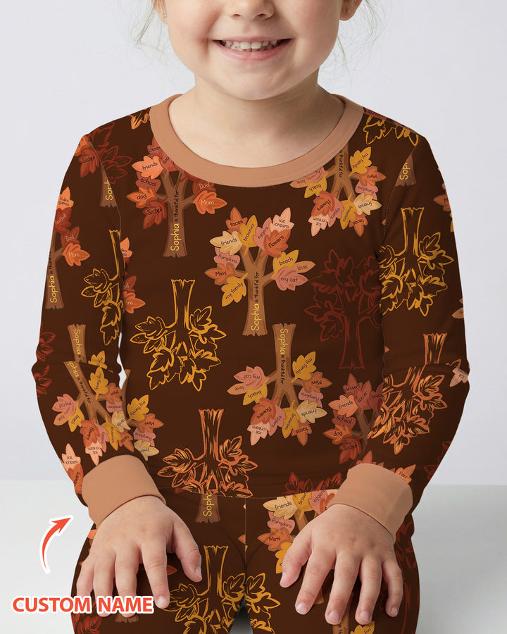 Custom Thanksgiving Tree Bamboo Two Piece Long Sleeve Pajama Set