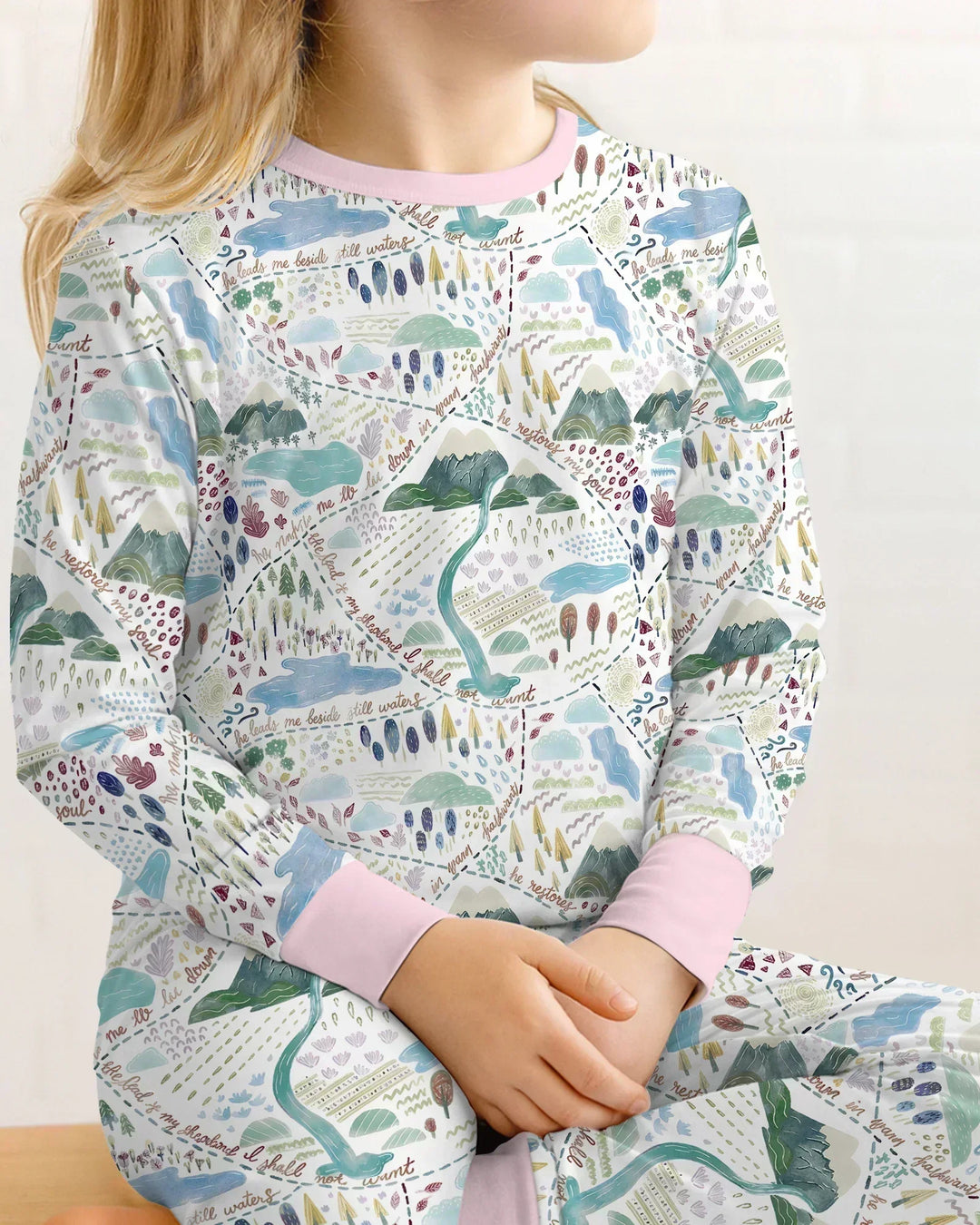 Whimsical Psalms 23 Map Bamboo Two Piece Long Sleeve Pajama Set
