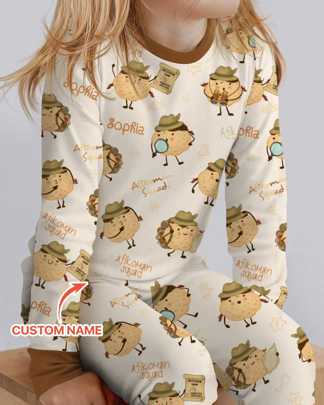 Custom Name Passover Afikoman Bamboo Two Piece Long Sleeve Pajama Set