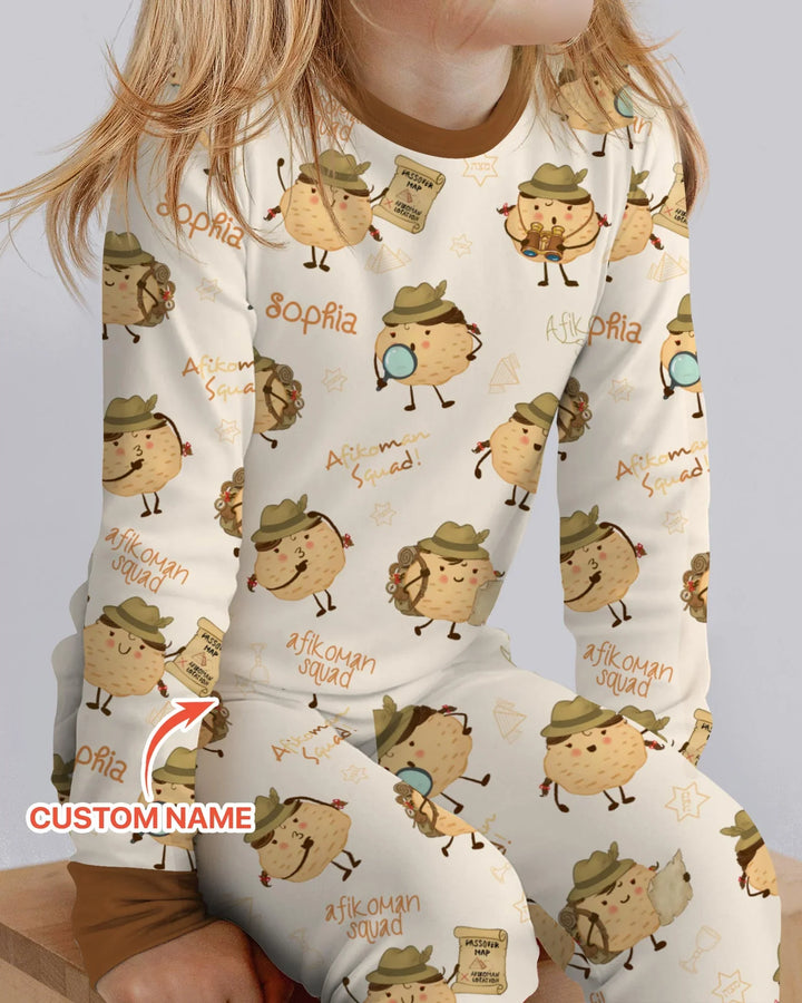 Custom Name Passover Afikoman Bamboo Two Piece Long Sleeve Pajama Set