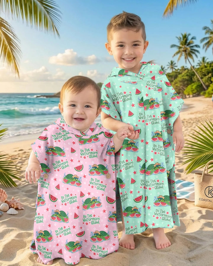 Wassermelonen-Schildkröten Familie passender Bambus-Bade-Poncho