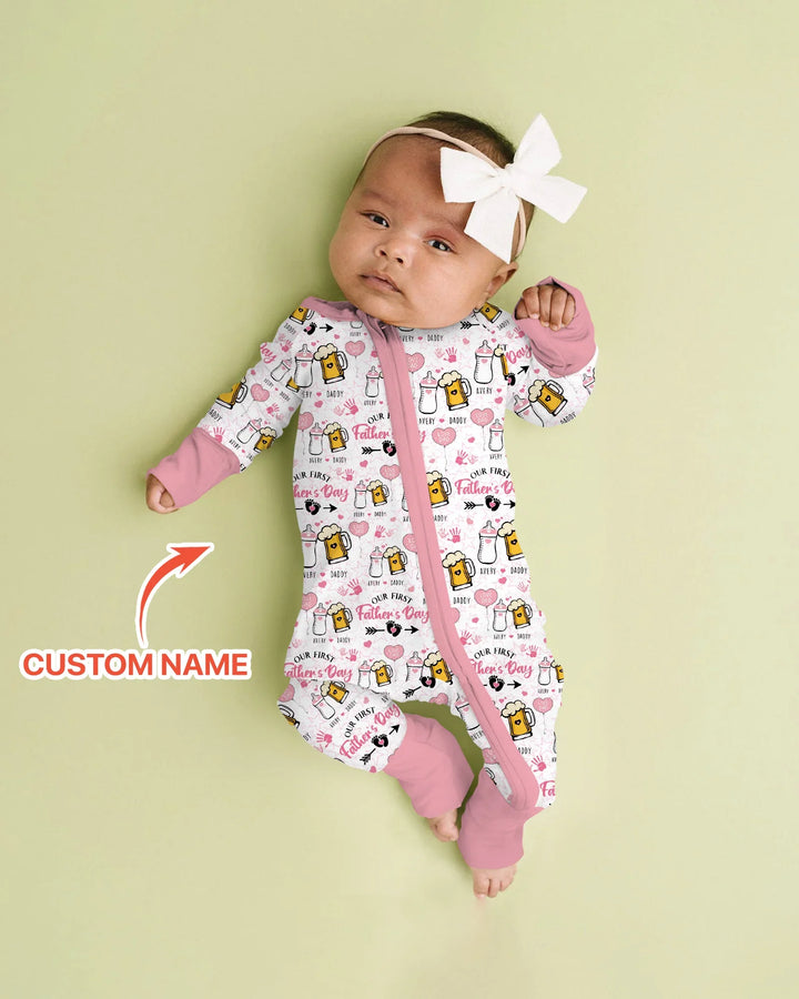 Custom Name First Father's Day Drink Bamboo Convertible Zippy