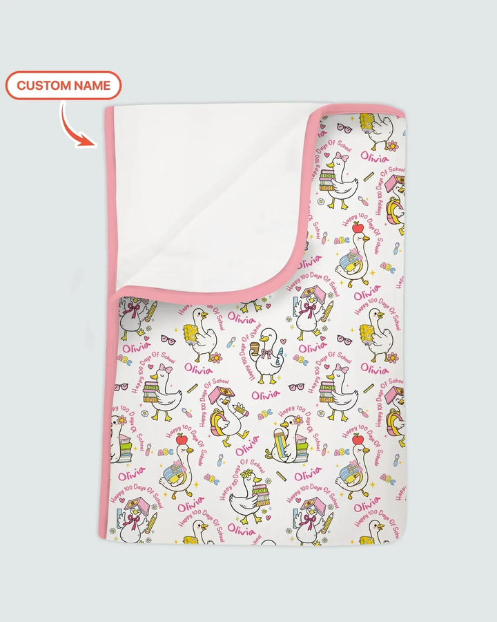 Custom Name Goose Happy 100 Days Of School Bamboo Blanket