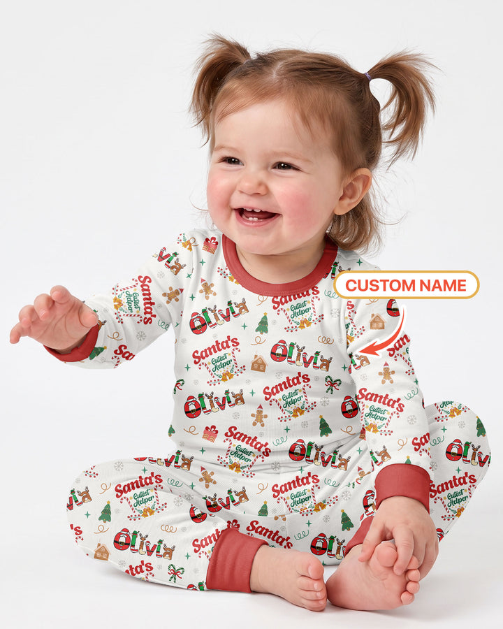 Personalized Santa's Little Helper Bamboo Two Piece Long Sleeve Pajama Set