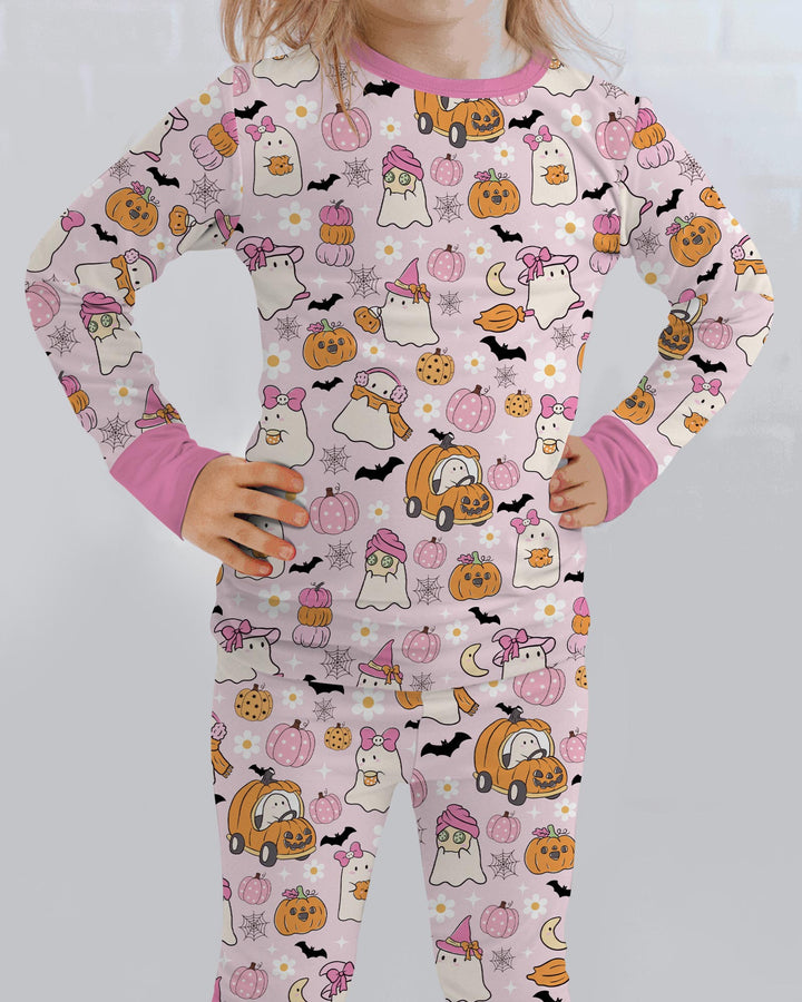 Pink Boo Patch Bamboo Two Piece Long Sleeve Pajama Set