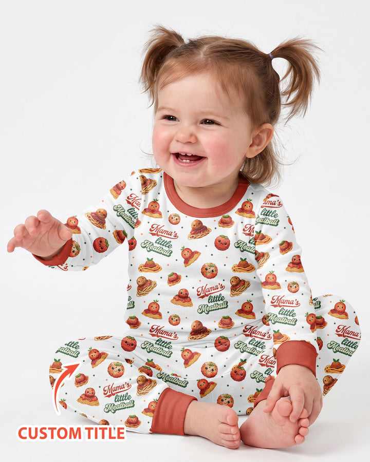Custom Name Little Meatball Bamboo Two Piece Long Sleeve Pajama Set