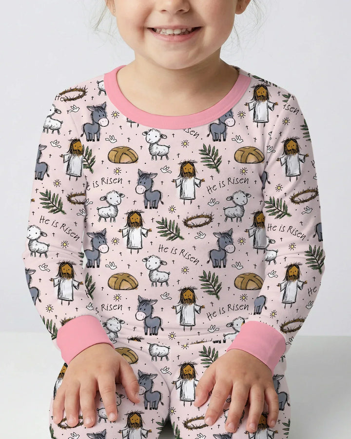 He Is Risen Easter Family Matching Bamboo Two Piece Long Sleeve Pajama Set