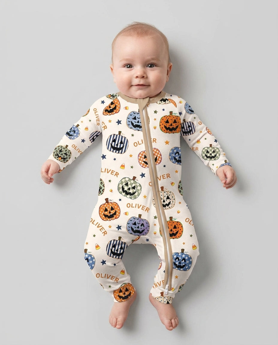 Custom Name Colorful Jack O Lantern Bamboo Convertible Zippy