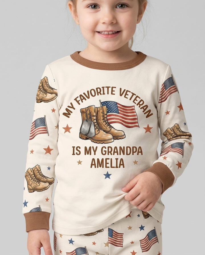 My Favorite Veteran Is My Grandpa Bamboo Two Piece Long Sleeve Pajama Set