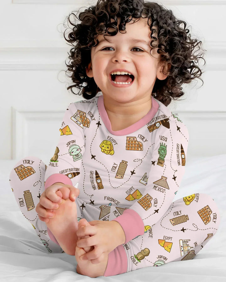 Zweiteiliges Langarm-Pyjama-Set mit Sommerfrüchten