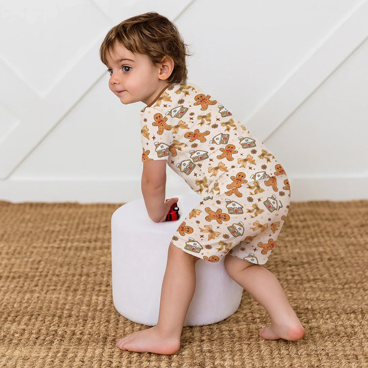 Brushstroke Gingerbread Two Piece Short Sleeve Shorts Pajama Set , Brushstroke Gingerbread Two Piece Short Sleeve Shorts Pajama Set - 12-18M