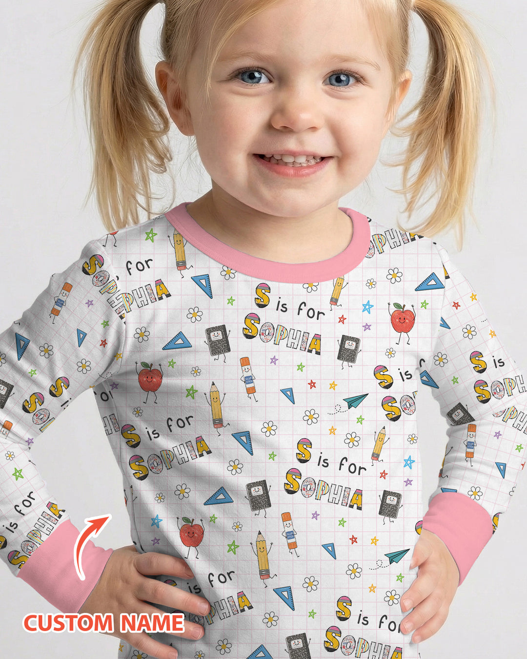 Personalized Back To School Bamboo Two Piece Long Sleeve Pajama Set