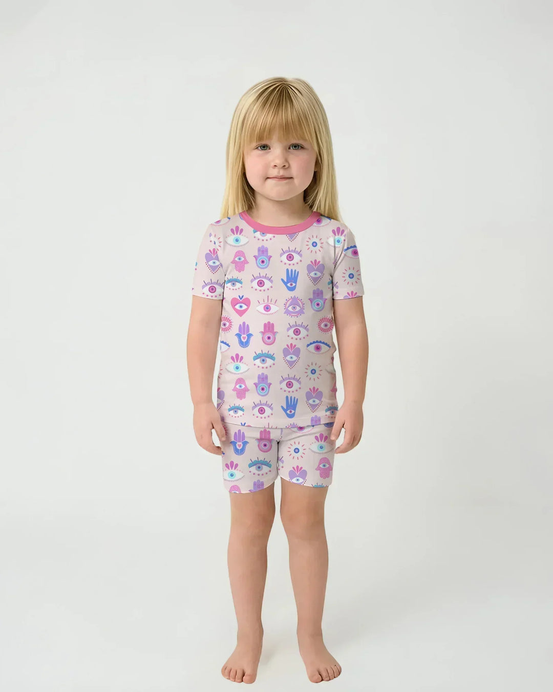 Hamsa Heart Guardians Family Matching Bamboo Two Piece Short Sleeve Shorts Pajama Set