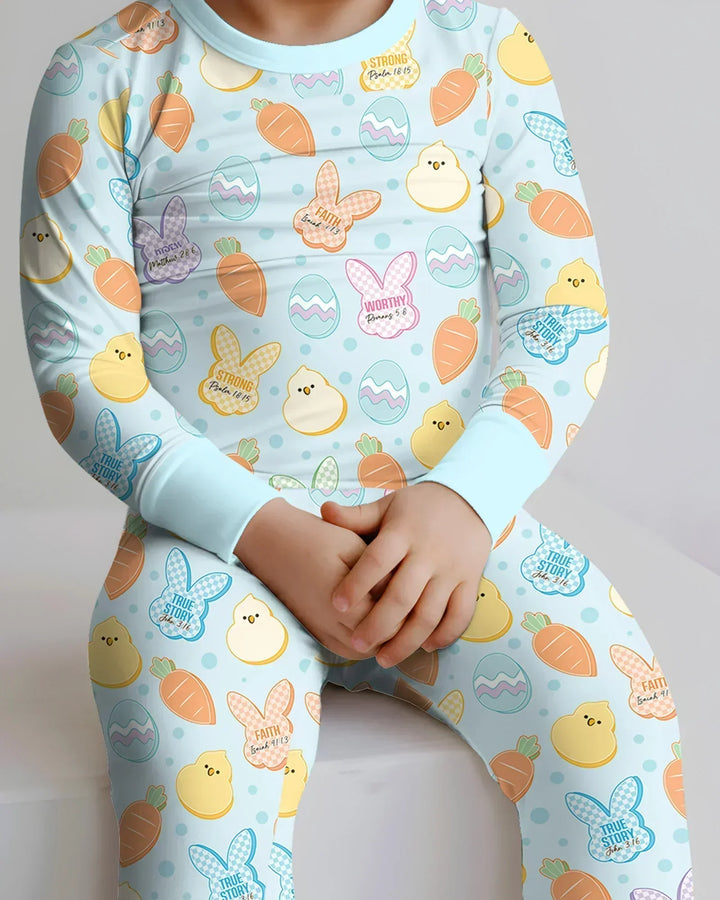 Easter Christian Bunny Bamboo Two Piece Long Sleeve Pajama Set