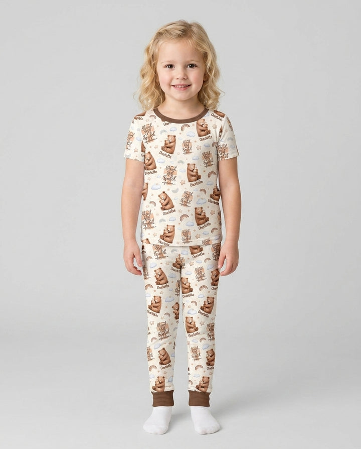 Custom Name Blessed By God Spoiled By Grandma Bamboo Two Piece Short Sleeve Pajama Set