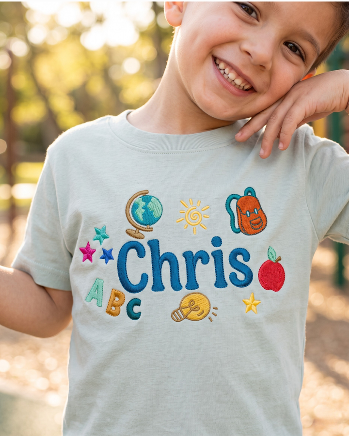 Custom Name Bright Mind Embroidered Bamboo Crewneck T-Shirt