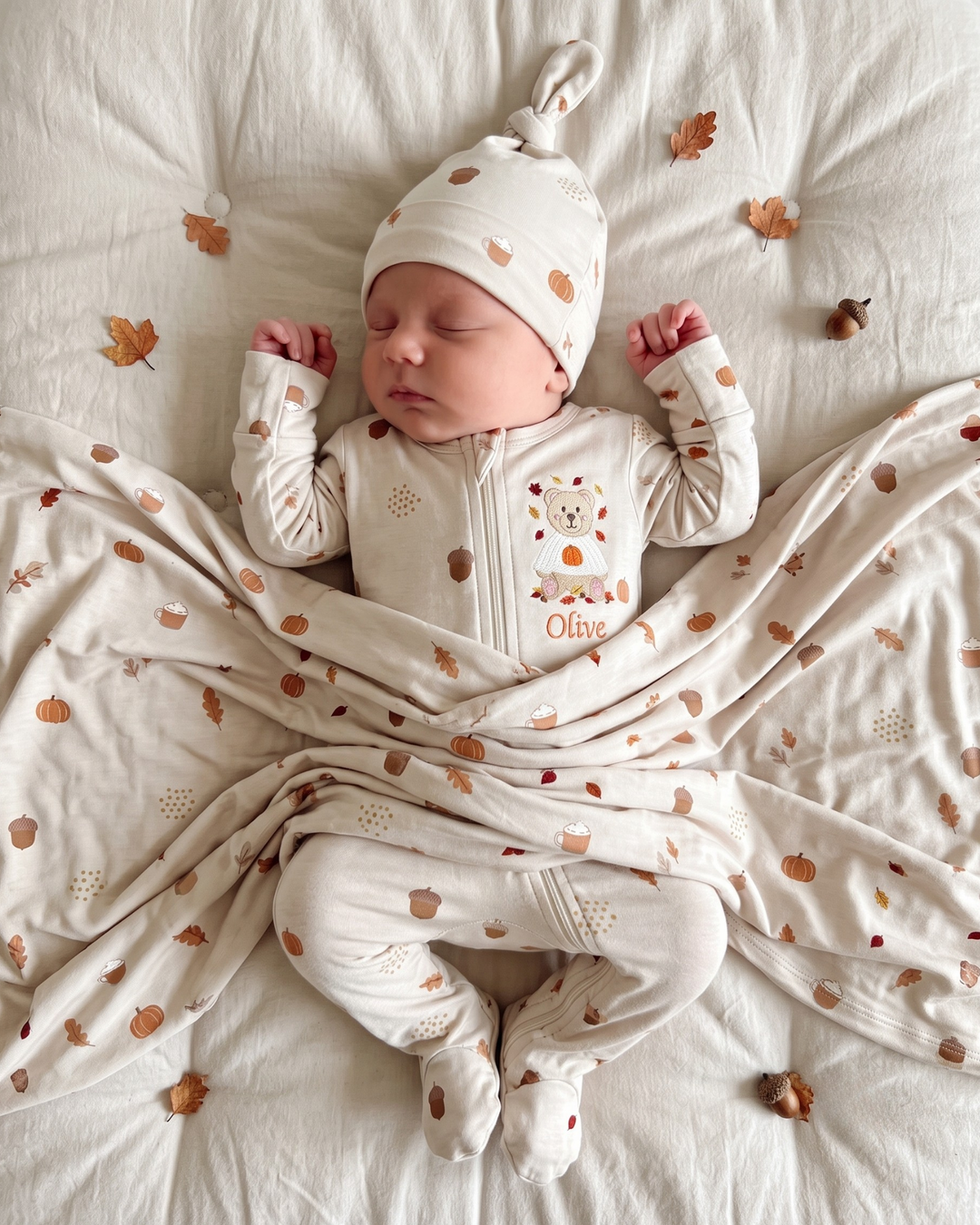 Cozy Autumn Embroidered Bamboo Zipper Footie