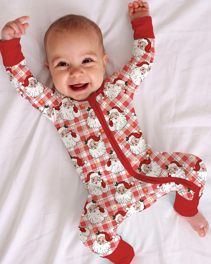 Santa Plaid Cheer Bamboo Convertible Zipper Romper