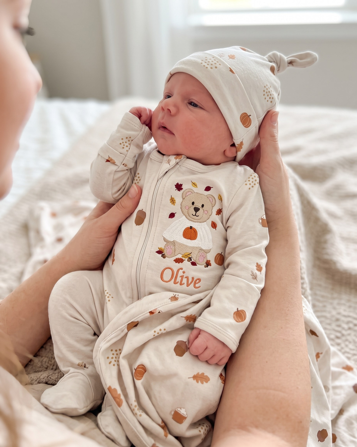 Cozy Autumn Embroidered Bamboo Zipper Footie