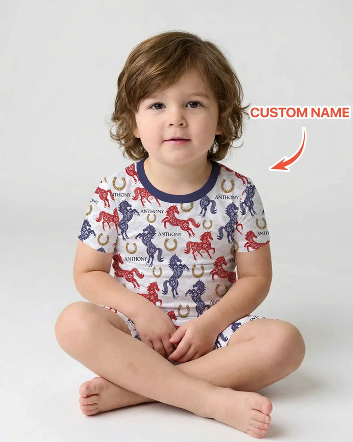 Zweiteiliges Pyjama-Set mit kurzen Ärmeln und Shorts im Sommer-Design