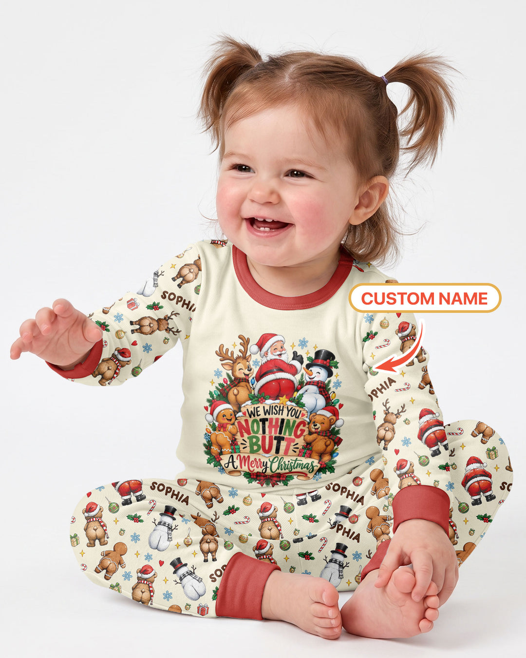 We Wish You Nothing But A Merry Christmas Custom Name Bamboo Two Piece Long Sleeve Pajama Set
