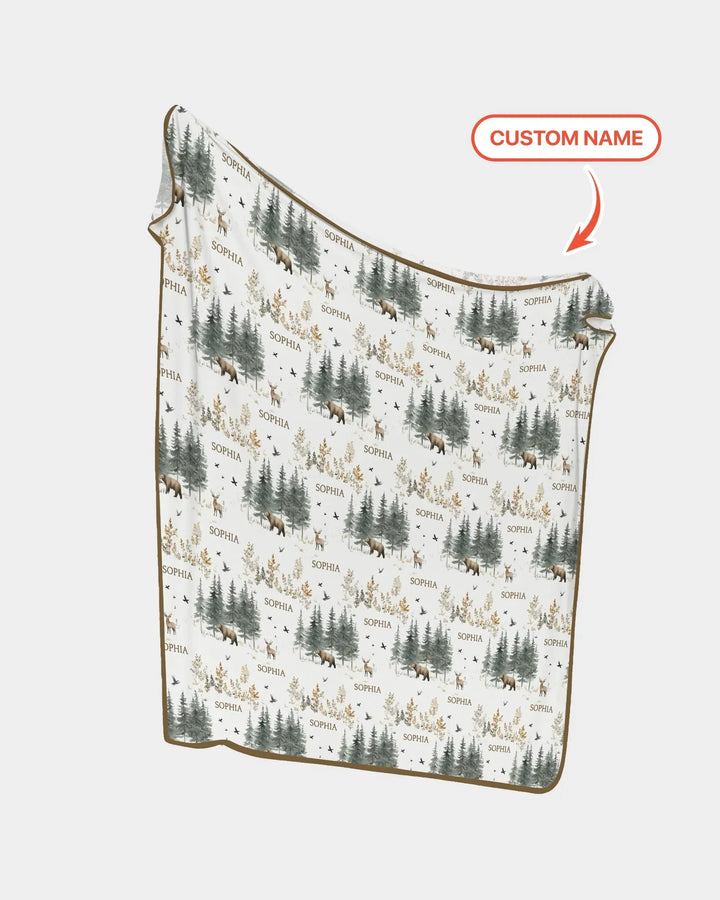 Custom Name Forest Bear Deer Bamboo Blanket