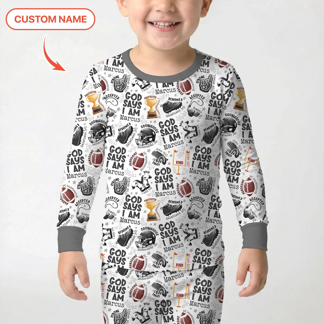 God Says I Am Touch Down Time Custom Name Bamboo Two Piece Long Sleeve Pajama Set