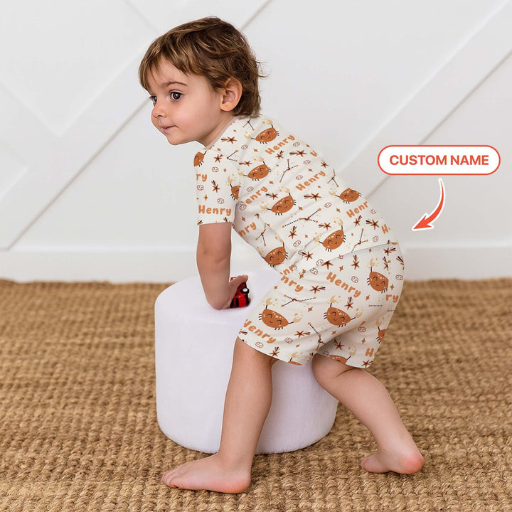 Zweiteiliges Pyjama-Set mit kurzen Ärmeln und Shorts im Sommer-Design