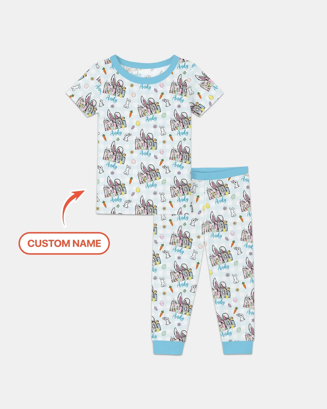 Custom Name Easter Family Matching Bamboo Two Piece Short Sleeve Pajama Set