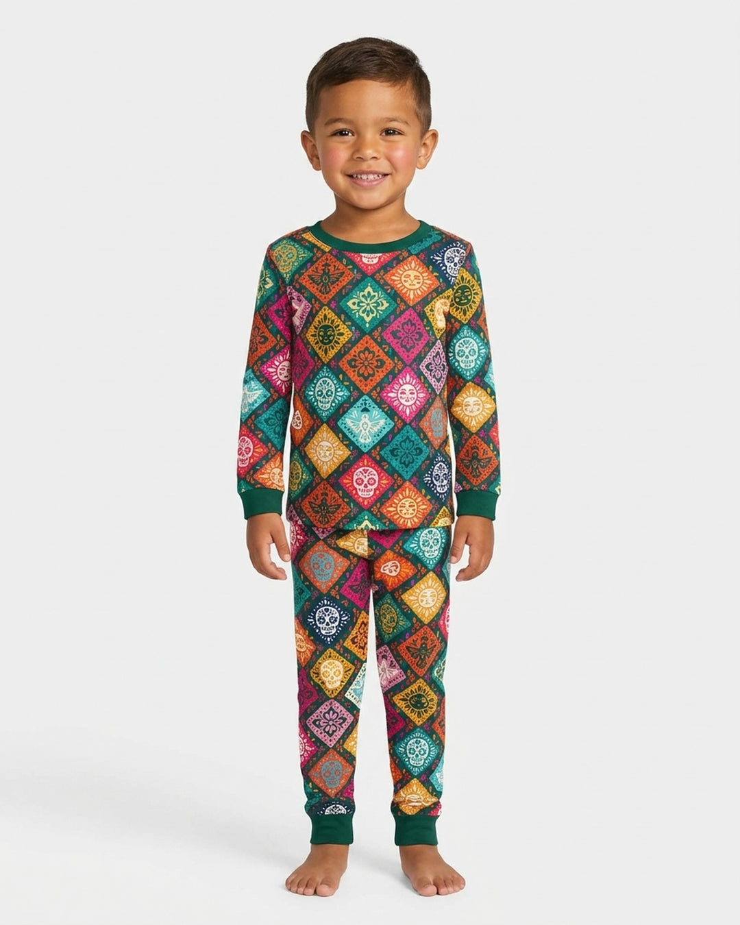 Day of the Dead Colorful Mexican Skull Bamboo Two Piece Long Sleeve Pajama Set