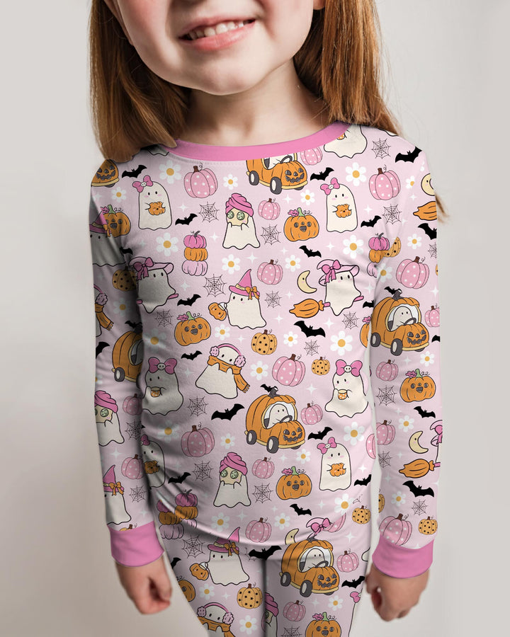 Pink Boo Patch Bamboo Two Piece Long Sleeve Pajama Set