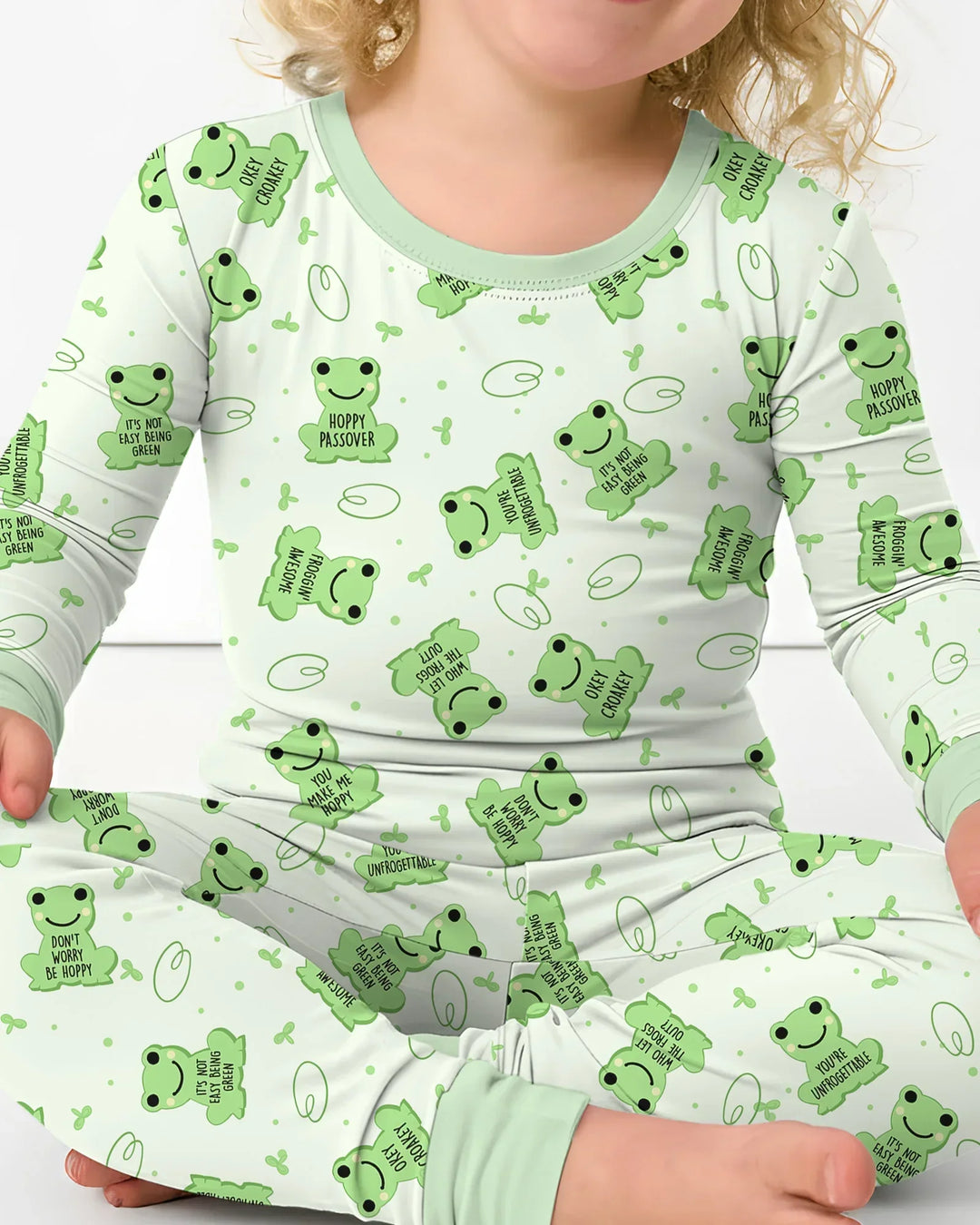 Marzipan Passover Conversation Frogs Bamboo Two Piece Long Sleeve Pajama Set