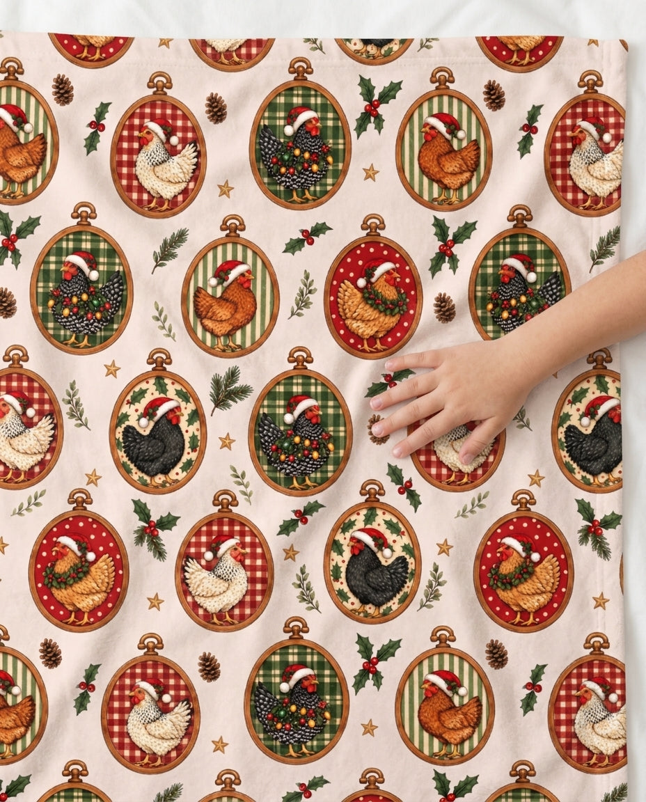 Chicken Merry Clucking Christmas  Bamboo Blanket