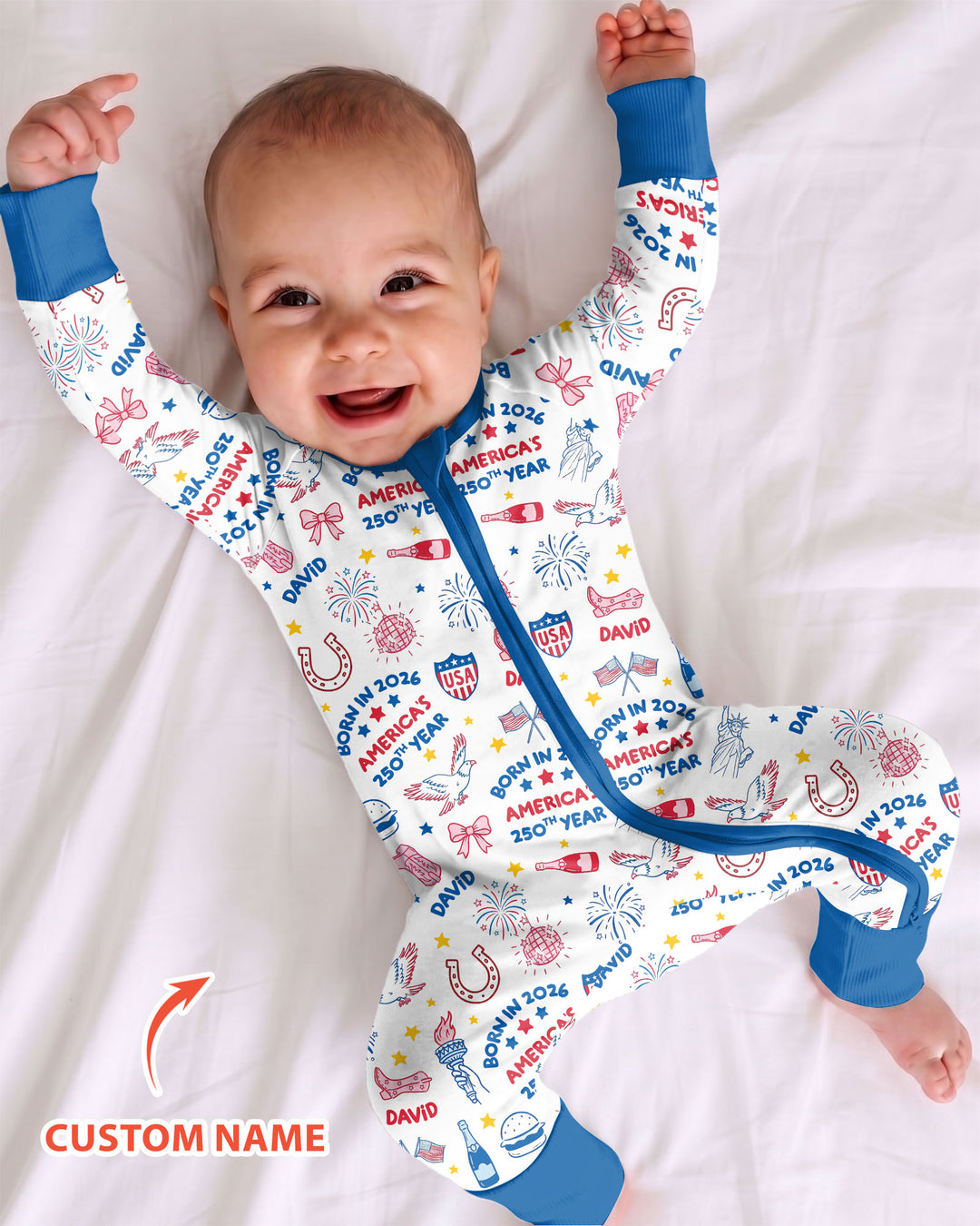 Born in 2026 America’s 250th Year Custom Name Bamboo Convertible Zippy