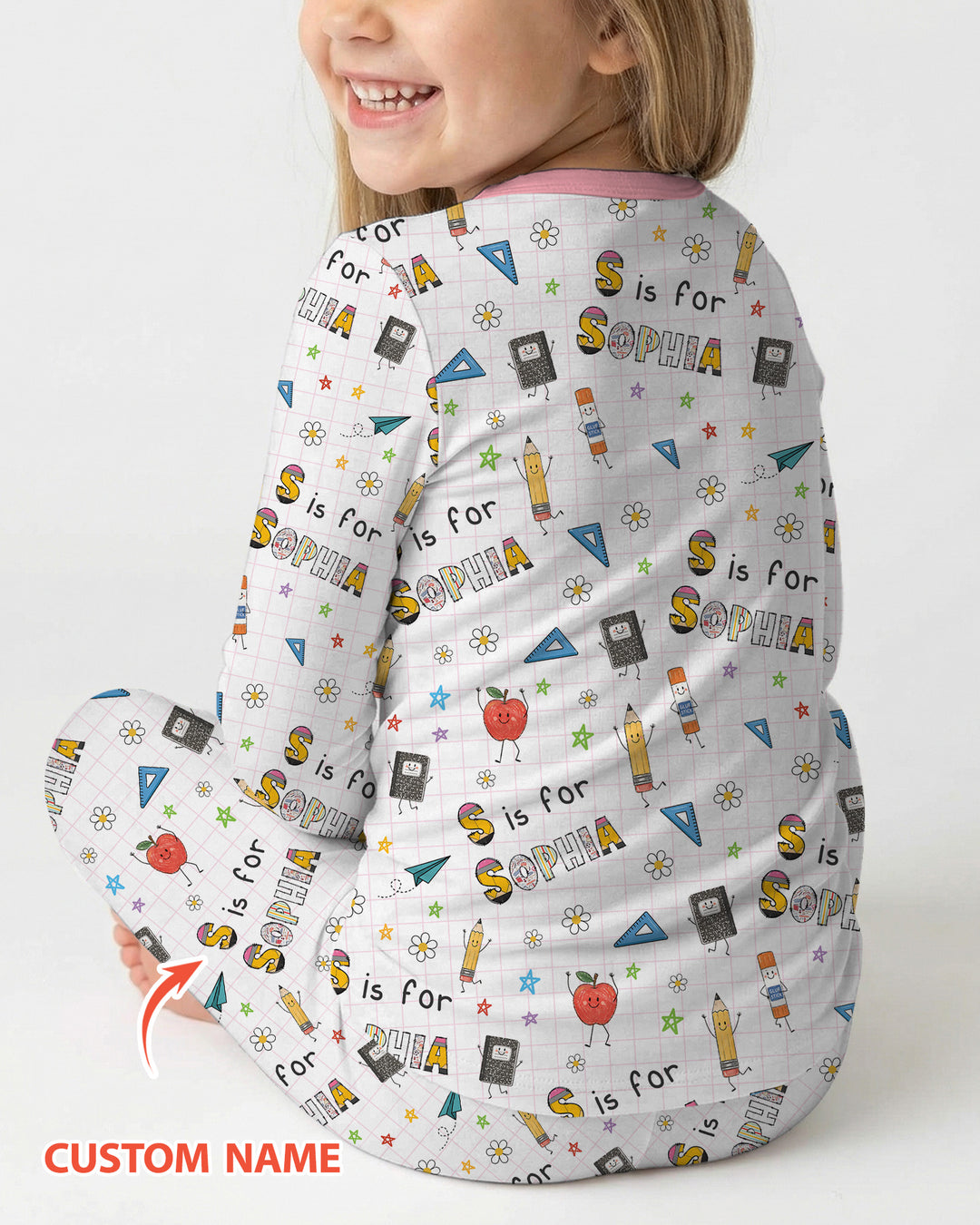 Personalized Back To School Bamboo Two Piece Long Sleeve Pajama Set