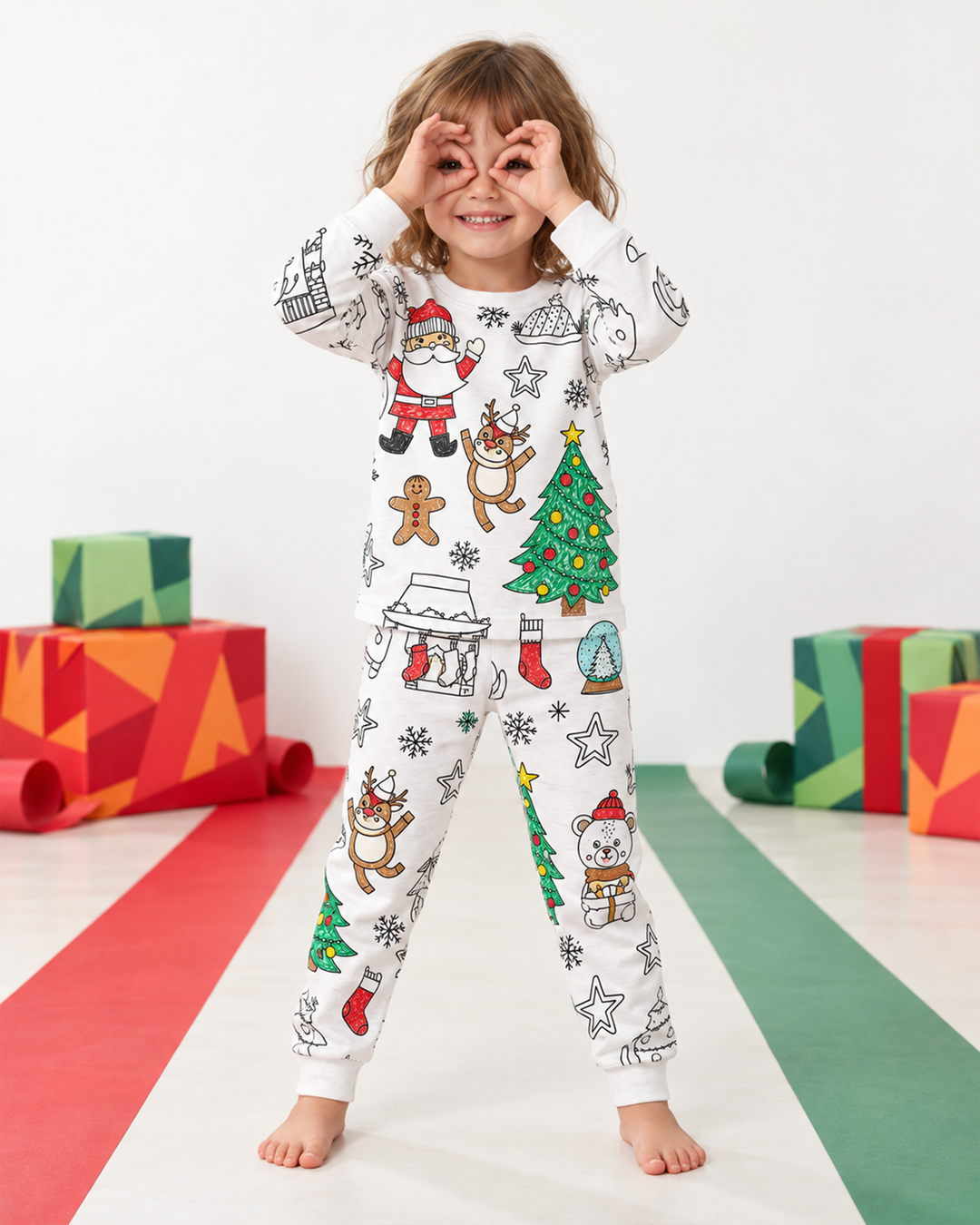 Weihnachtliches ausmalbares zweiteiliges Bambus-Schlafanzug-Set