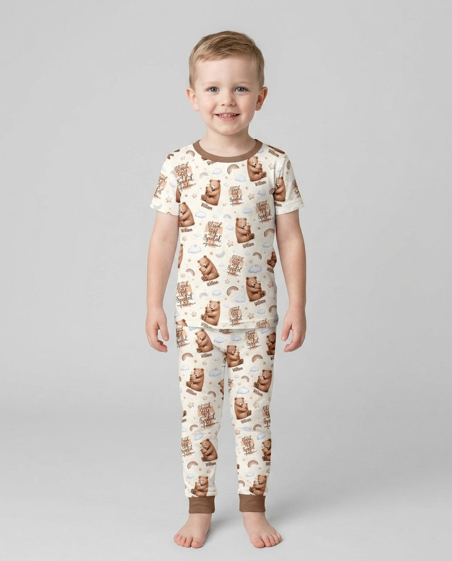 Custom Name Blessed By God Spoiled By Grandma Bamboo Two Piece Short Sleeve Pajama Set