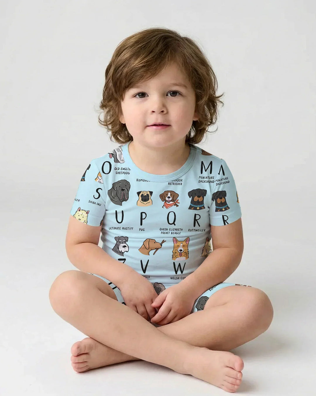 Funny Dogs Alphabet Bamboo Two Piece Short Sleeve Shorts Pajama Set