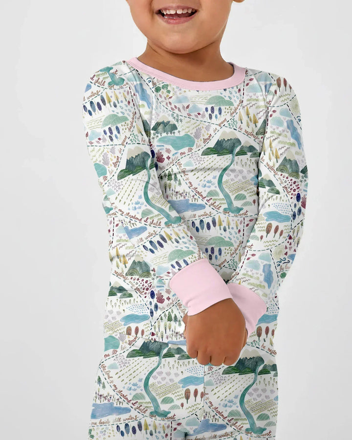 Whimsical Psalms 23 Map Bamboo Two Piece Long Sleeve Pajama Set