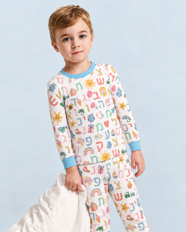 Hebrew Alphabet Bamboo Two Piece Long Sleeve Pajama Set