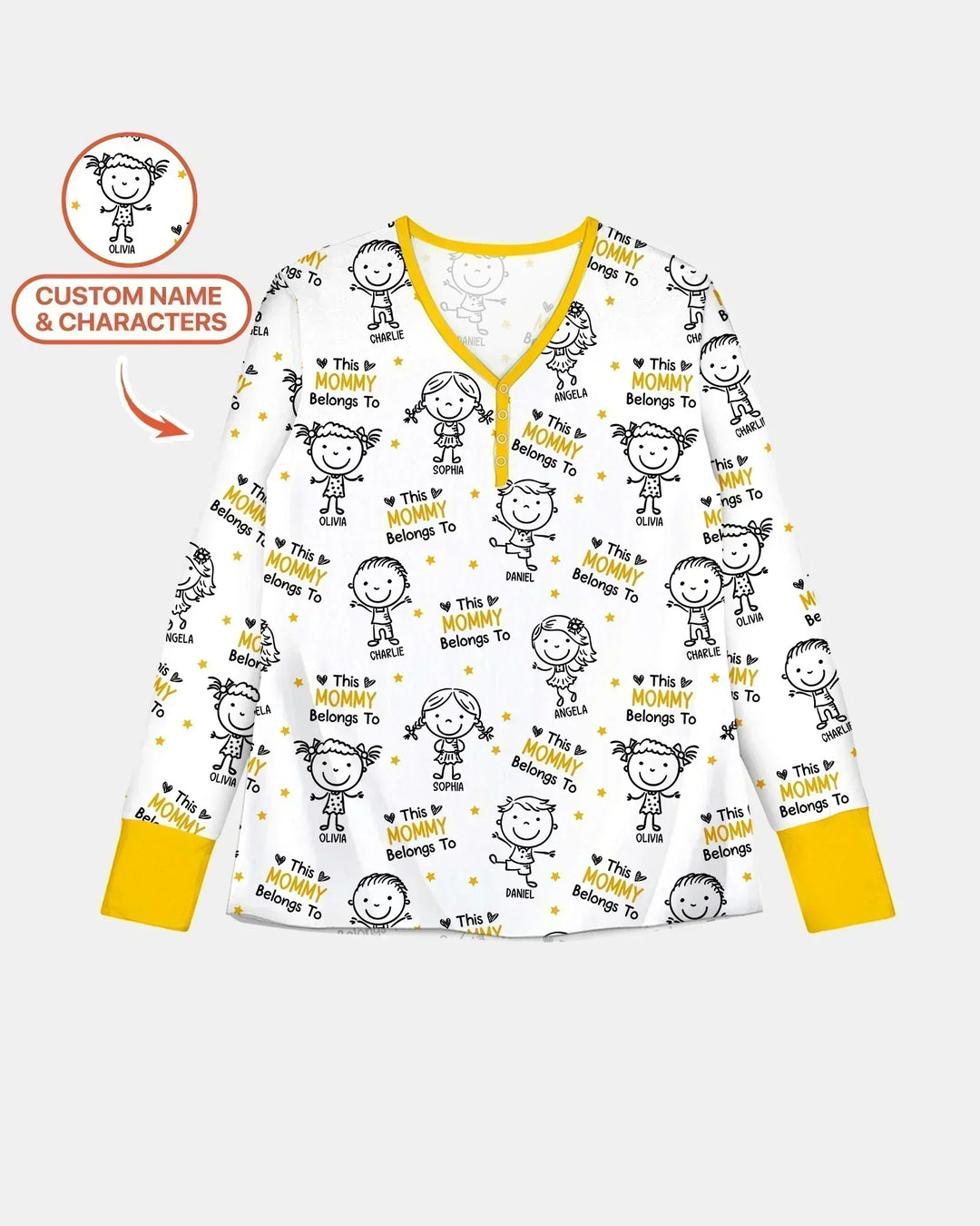 Personalisierter Name „Diese Mama gehört zu“ Doodle Bambus Damen Pyjama-Set
