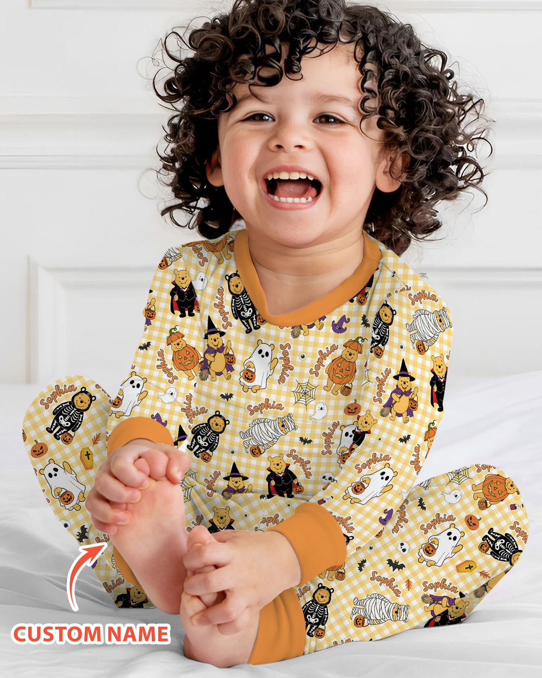 Halloween Bear Custom Name Bamboo Two Piece Long Sleeve Pajama Set