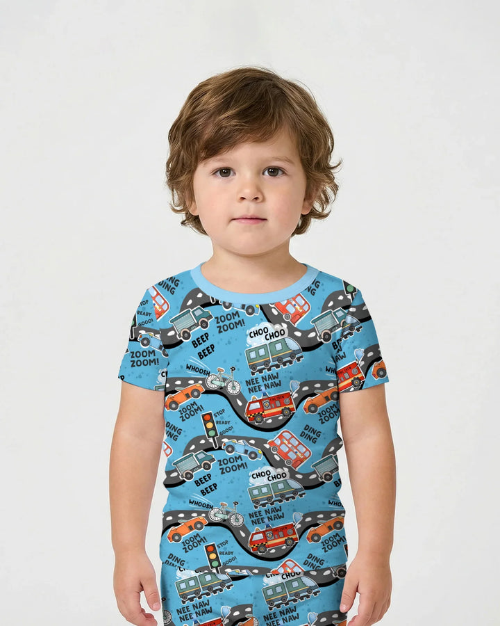 Zoom Zoom Beep Beep Bamboo Two Piece Short Sleeve Shorts Pajama Set