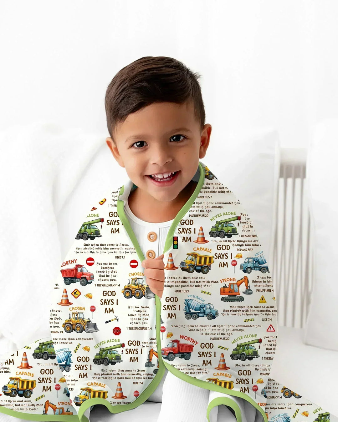 Bible Verse Construction Trucks Bamboo Blanket