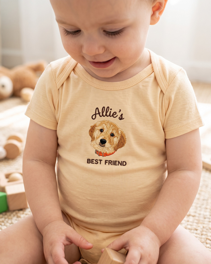Gerippte Babykleidung mit individuellem Foto - Weich &amp; Skizzenhaft