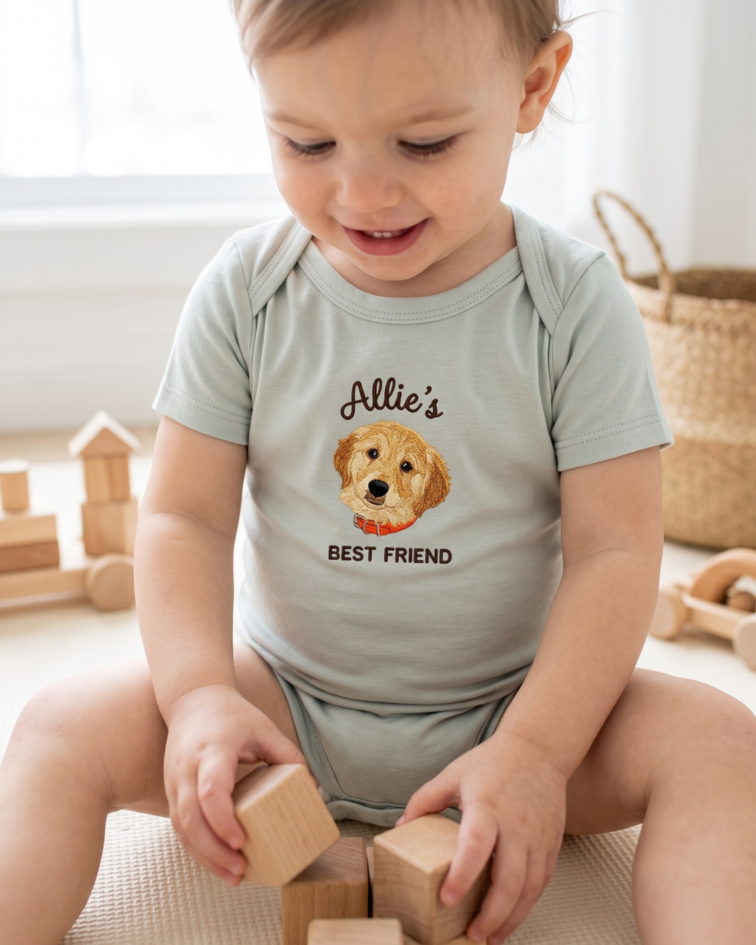 Gerippte Babykleidung mit individuellem Foto - Weich &amp; Skizzenhaft