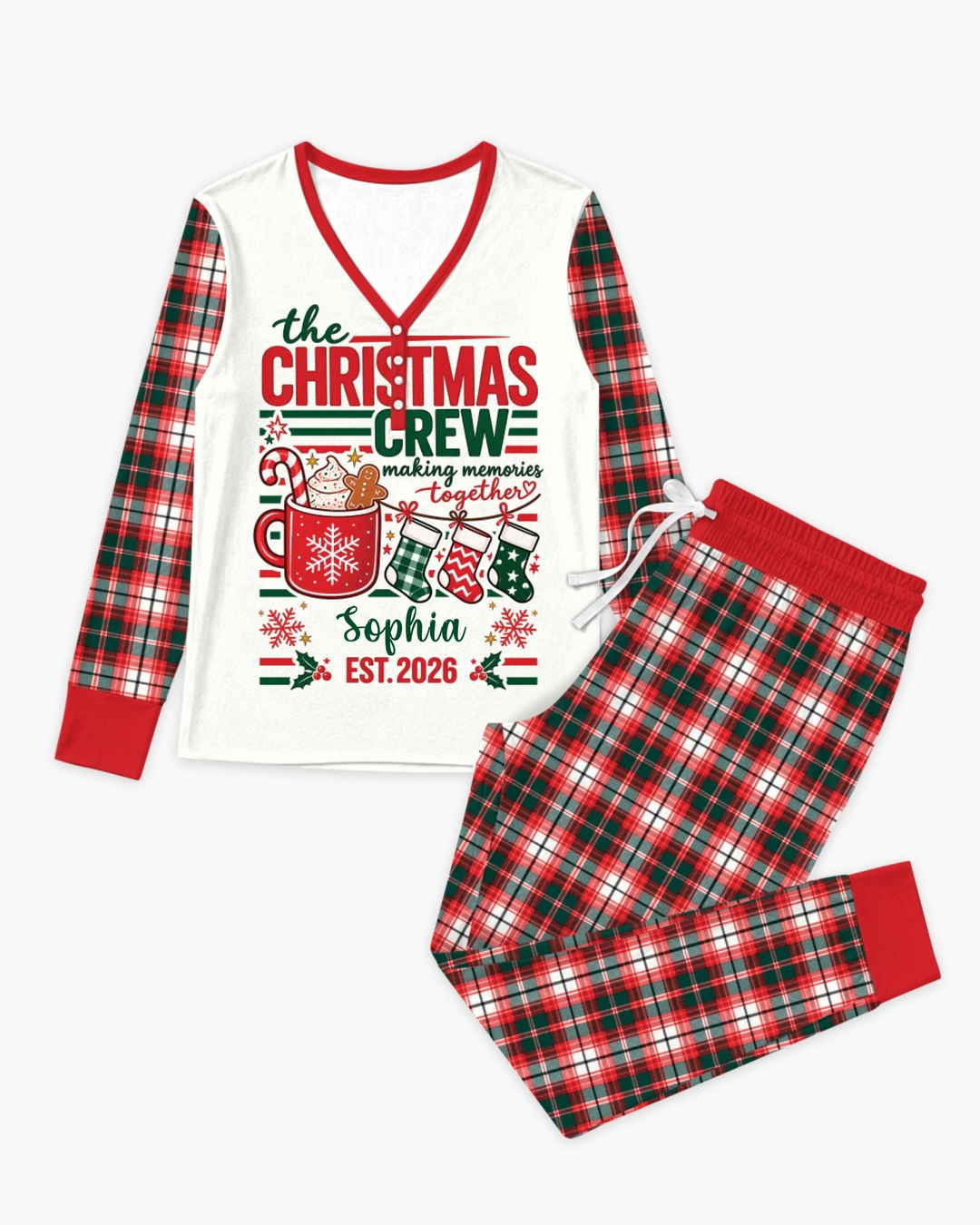 The Christmas Crew Custom Name Bamboo Women Pajama Set