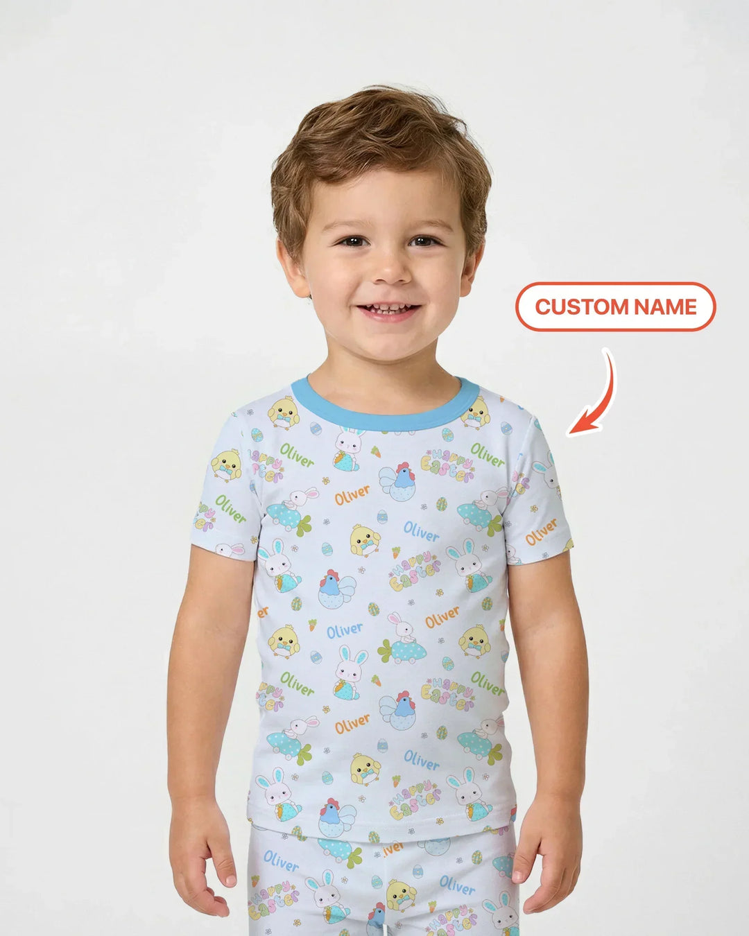 Custom name Happy Easter Bamboo Two Piece Short Sleeve Pajama Set