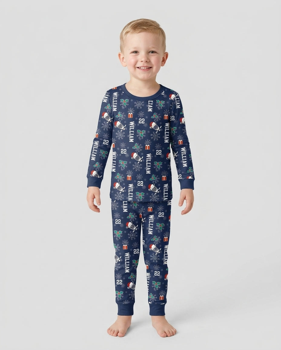 Custom Name Hockey Holiday Bamboo Two Piece Long Sleeve Pajama Set