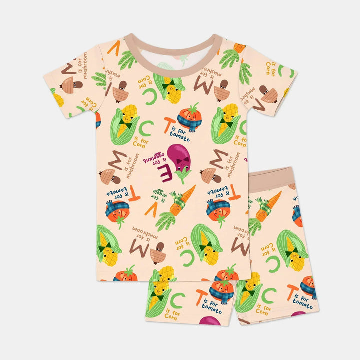 Veggie Letter Bamboo Two Piece Short Sleeve Shorts Pajama Set